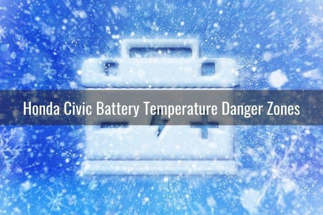Graphic of car battery and terminals with winter snow background