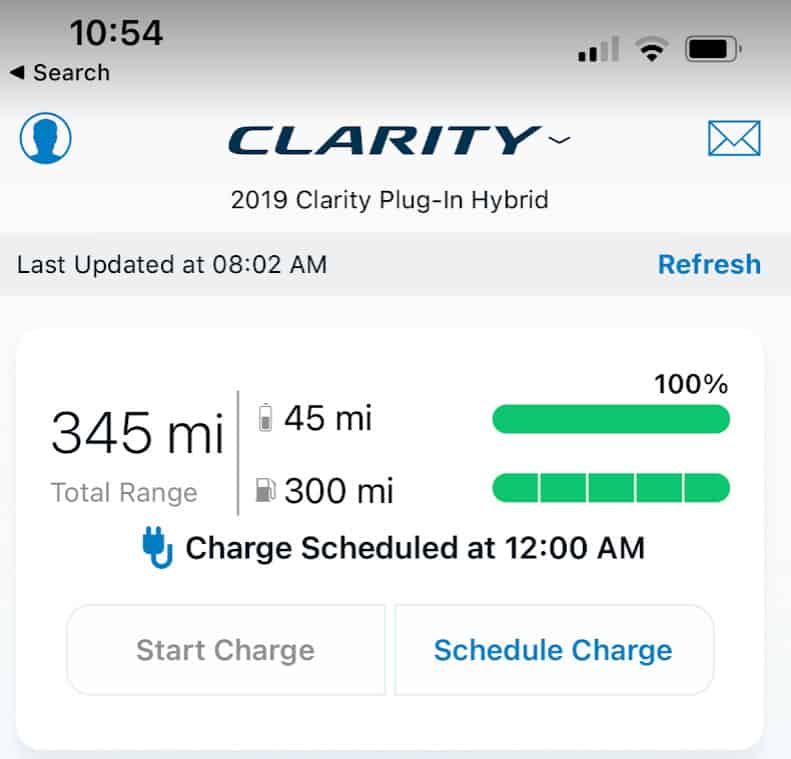 Honda Link for my Honda Clarity Scheduled to charge at 12am.