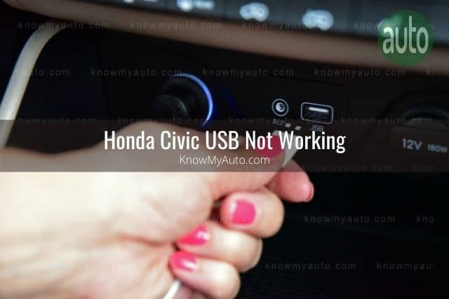 Female hand plugging USB cable into car USB port