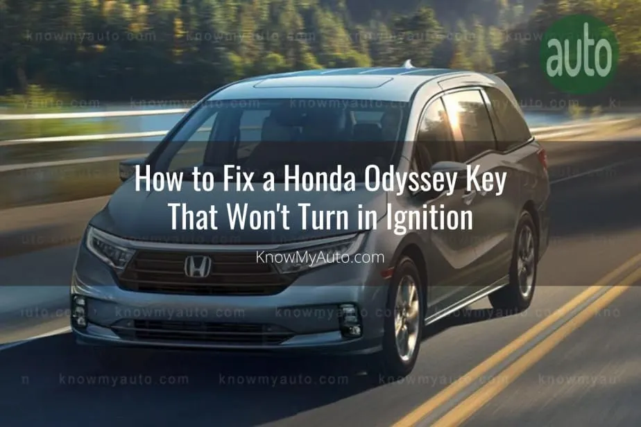 Honda Odyssey driving through highway in mountain forest