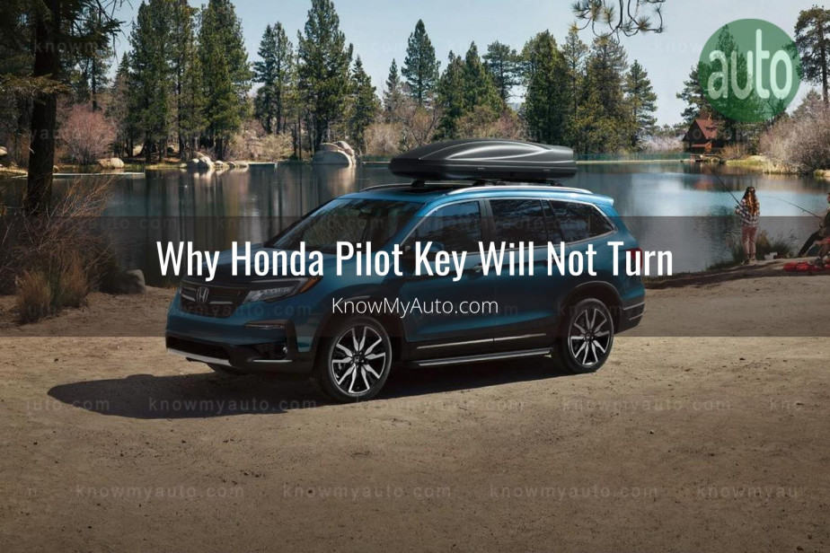 Honda Pilot parked by lake in forest
