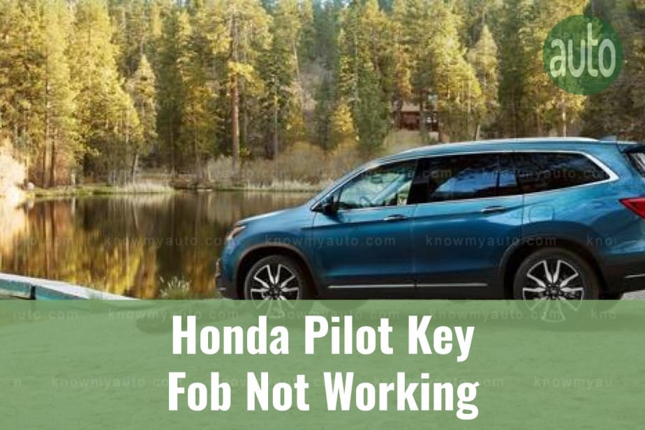 Blue Honda Pilot parked by lake
