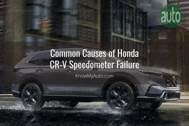 Honda CRV driving through city streets in the rain
