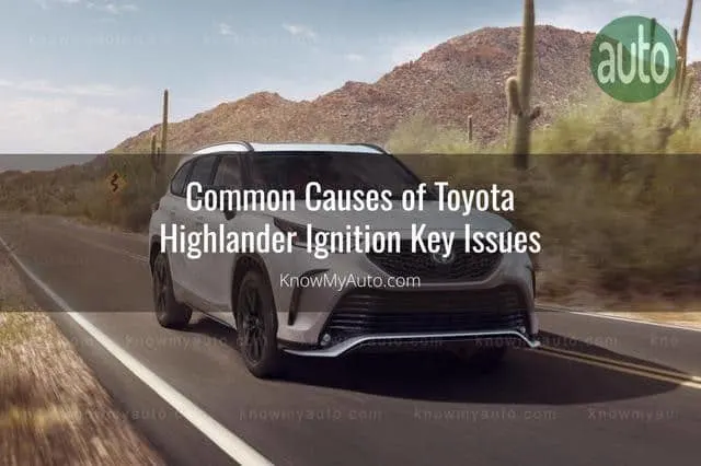 White Toyota Highlander driving on desert highway